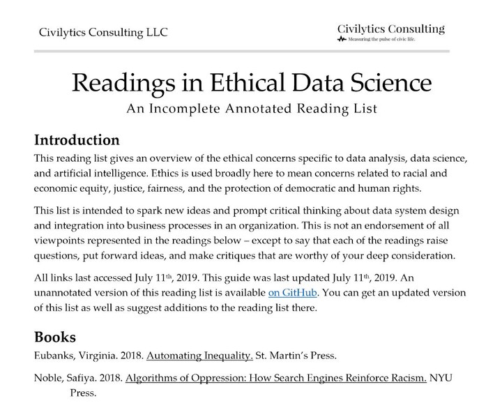 Readings in Ethical Data Science